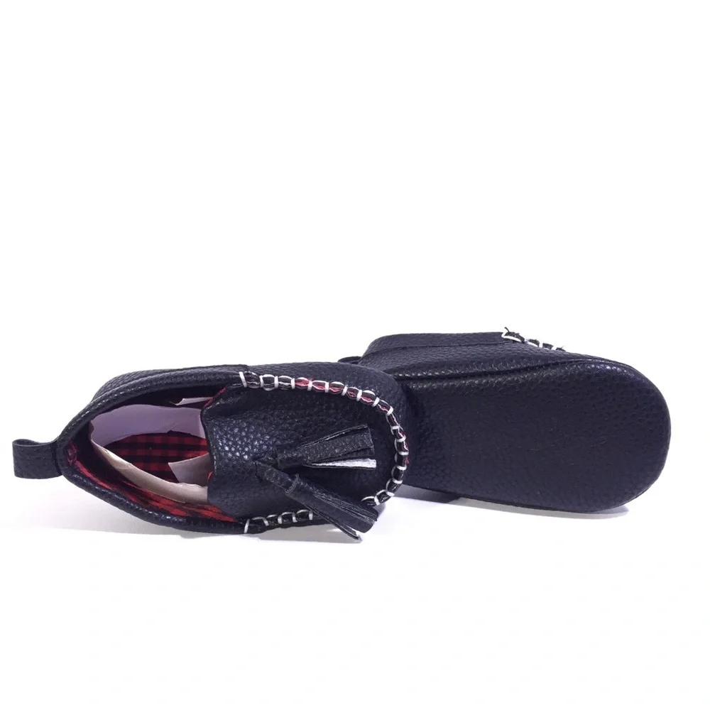 Baby Black House Moccasin Loafer Slippers w/Tassle